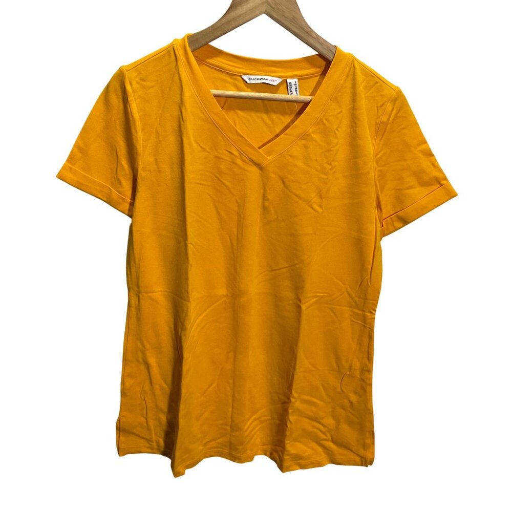 Isaac Mizrahi Live Women’s V-Neck Back‎ Button Top Yellow S